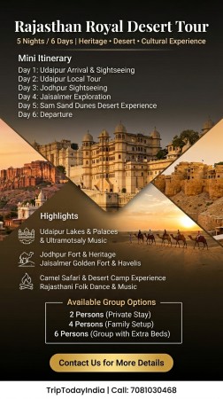 (2N - Udaipur, 1N - Jodhpur, 1N - Jaisalmer, 1N- Sam Sand Dunes